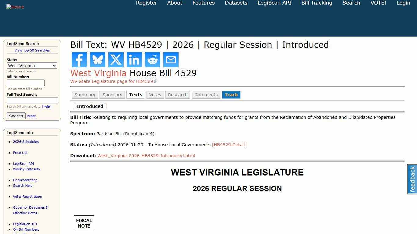 Bill Text: WV HB4529 2026 Regular Session Introduced LegiScan